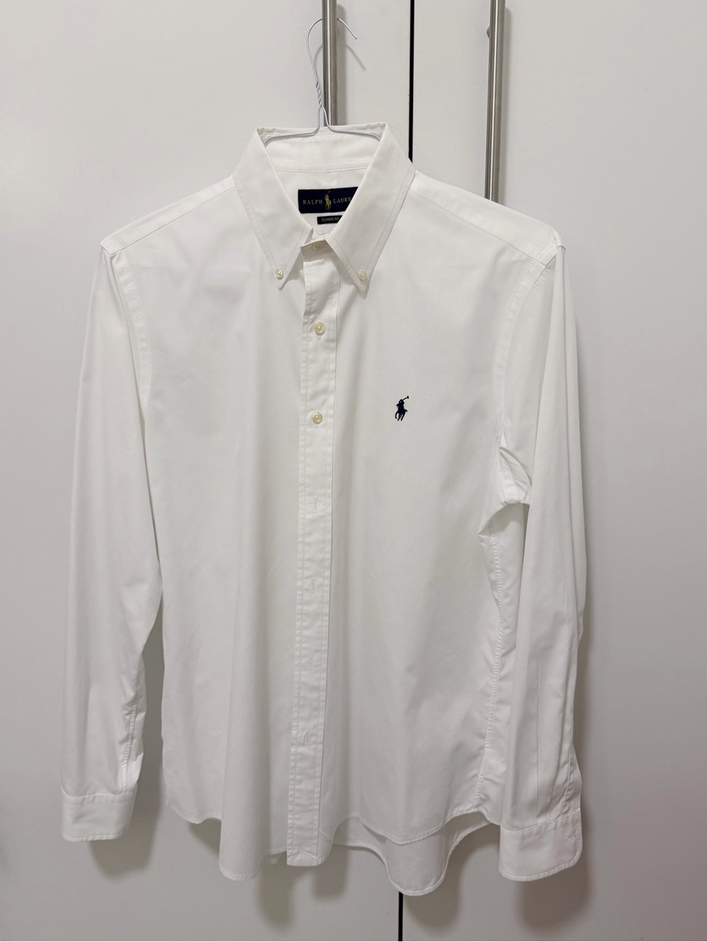 Lauren Ralph Lauren White Long-Sleeve Button-Down Shirt with Navy Pony